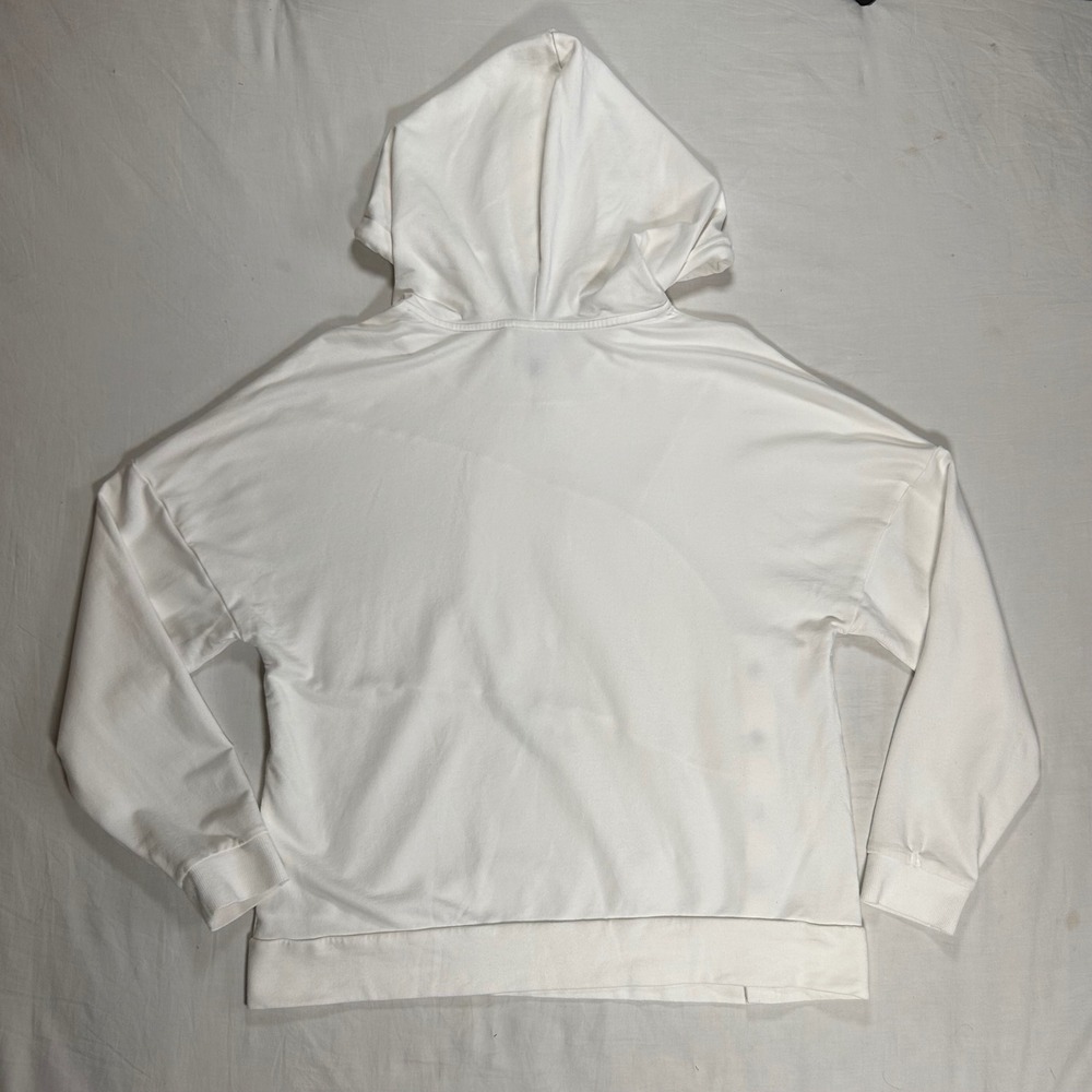Cabi ATC Roadtrip Hoodie Womens M White Asymmetrical Mixed Texture Button Detail - Picture 7 of 10
